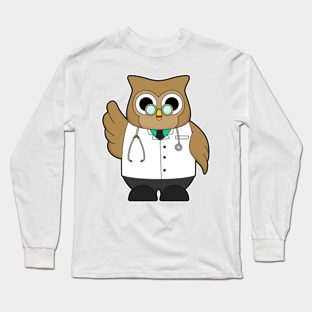 Owl as Doctor with Stetoscope Long Sleeve T-Shirt by Markus Schnabel